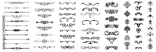 Set or collection of vector filigree flourishes for design. Decorative elements collection.