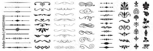 Set or collection of vector filigree flourishes for design. Decorative elements collection.