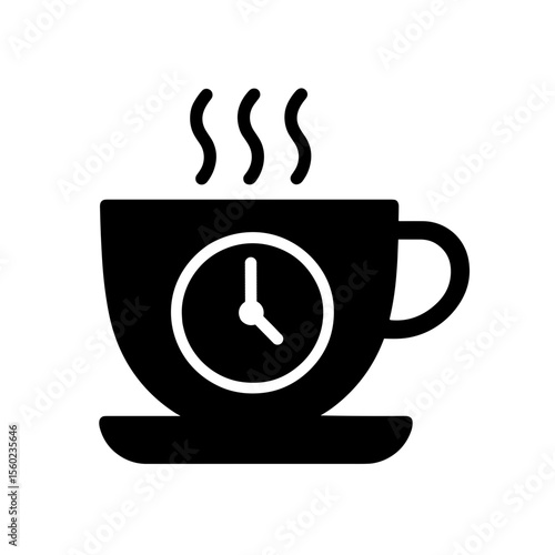 Coffee cup with clock icon representing break time – filled