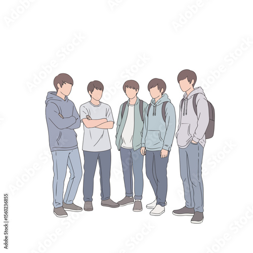 Vector set of high school students with their hoodies
