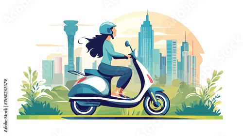 Ecological Transportation: Young Woman Enjoying Electric Mode of Travel