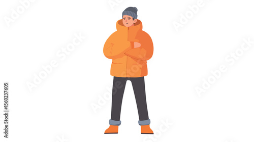 Person Shivering in Jacket Outdoors - Professional Image for Winter Clothing and Weather Concepts