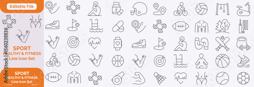 Sport Line Editable Icons set. Contain icons related to baseball, basketball, soccer, and other sports. Editable stroke. Vector illustration