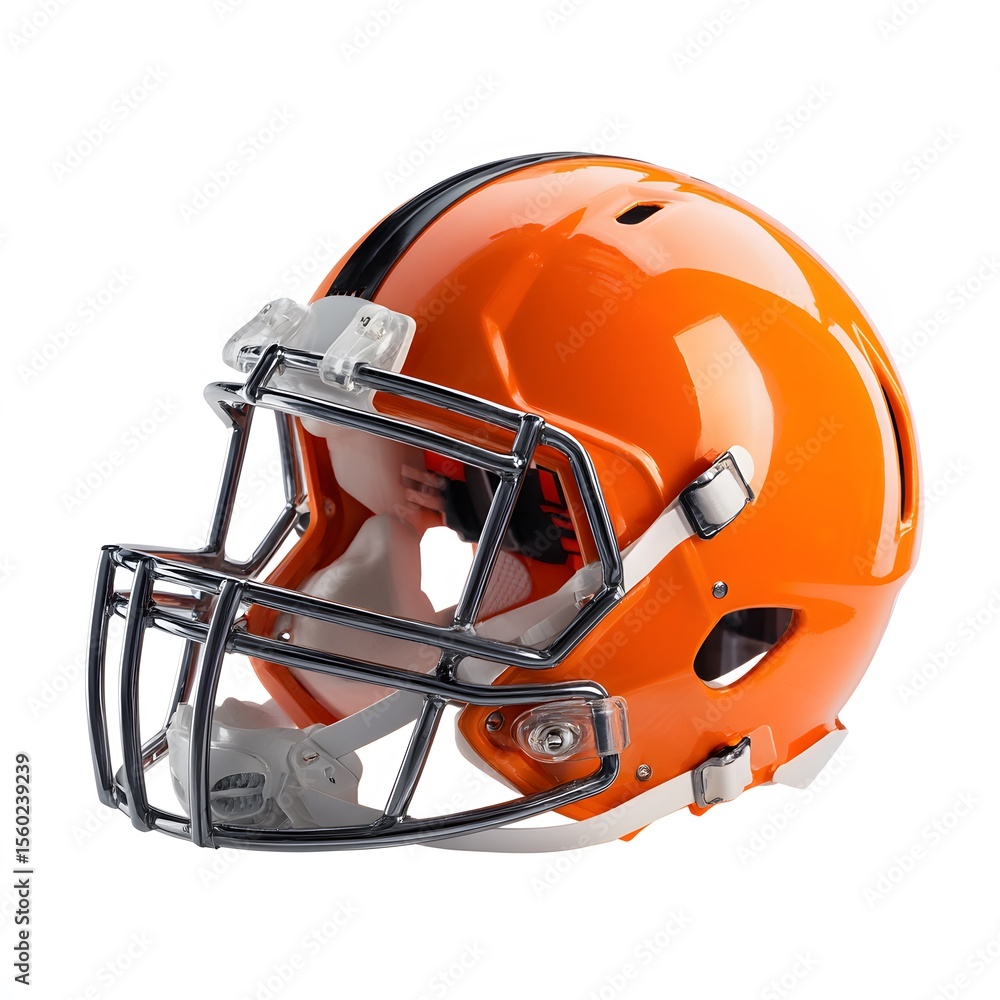 Fototapeta premium Orange football helmet close up shot for sports equipment and protective gear for american football team