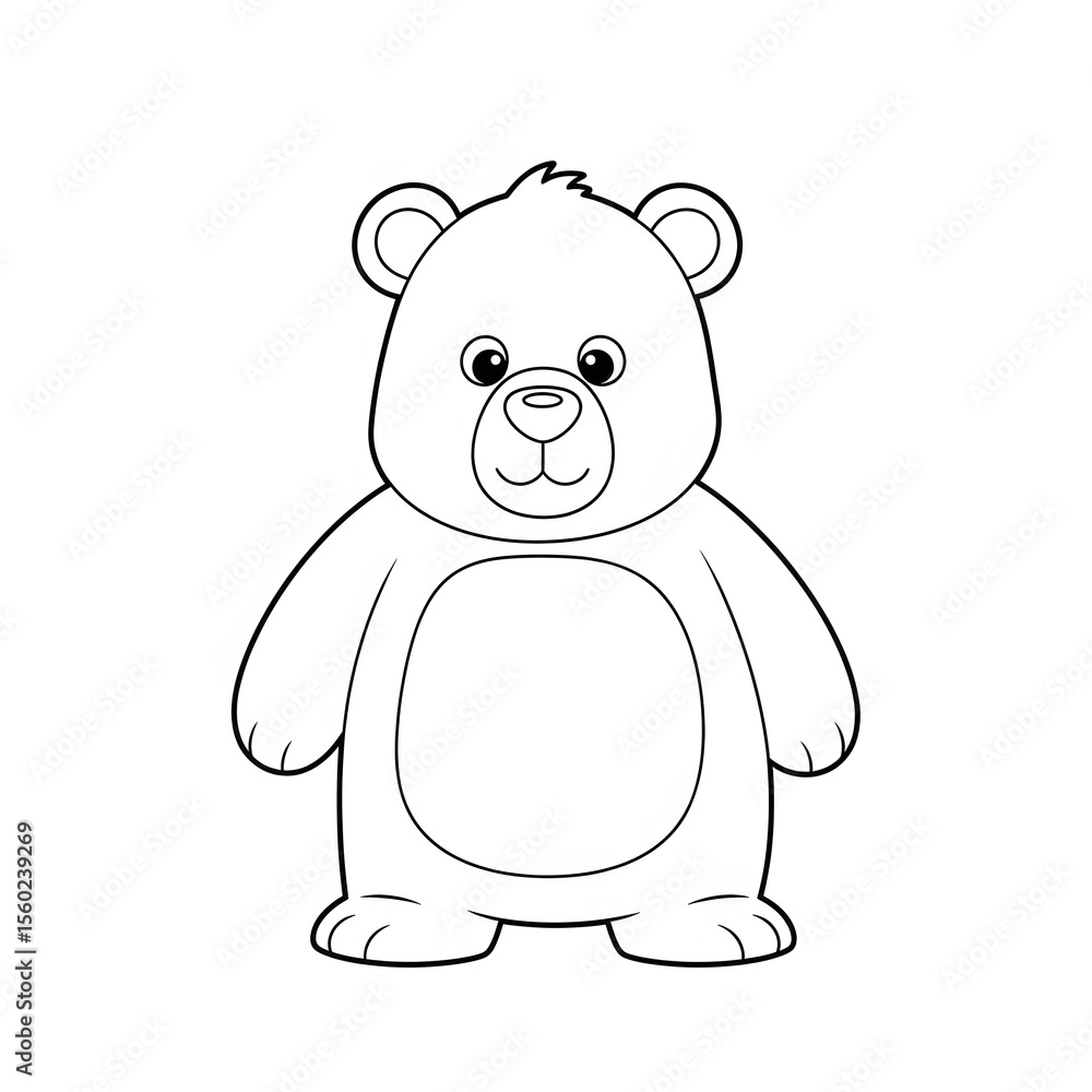 Fototapeta premium An adorable teddy bear standing, drawn in a simple outline style. Perfect for children's coloring pages, nursery decorations, and toy-themed graphic designs.