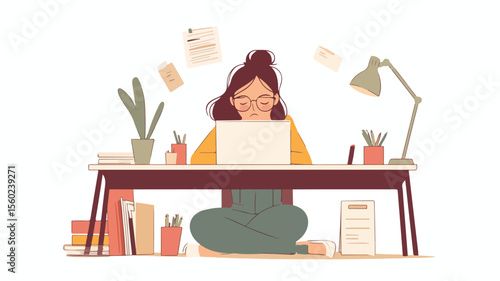 Exhausted Sad Tired Woman Employee Upset in Business Concept EPS Stock Photo