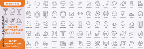 Sport Line Editable Icons set. Contain icons related to baseball, basketball, soccer, and other sports. Editable stroke. Vector illustration