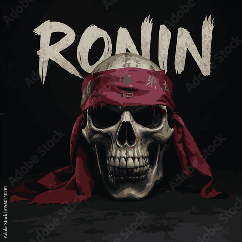 Vector art of a skull wearing a red bandana with the word ronin above it