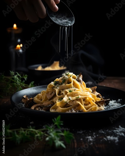 Fine Dining: Steaming Plate of Pasta with Truffle and Mushroom

