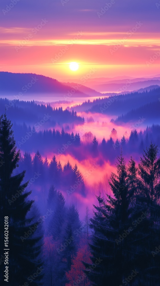 Fototapeta premium Serene Landscape Nature Arial View Misty Forest Mountains