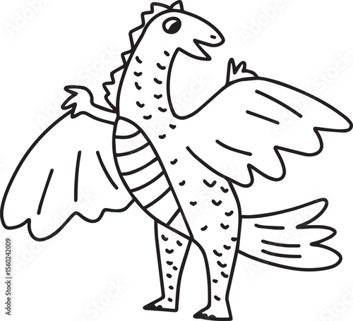 Cute Dinosaur Coloring Page Vector – Fun Black and White Cartoon for Kids