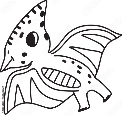 Cute Dinosaur Coloring Page Vector – Fun Black and White Cartoon for Kids
