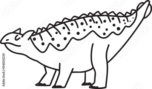 Cute Dinosaur Coloring Page Vector – Fun Black and White Cartoon for Kids