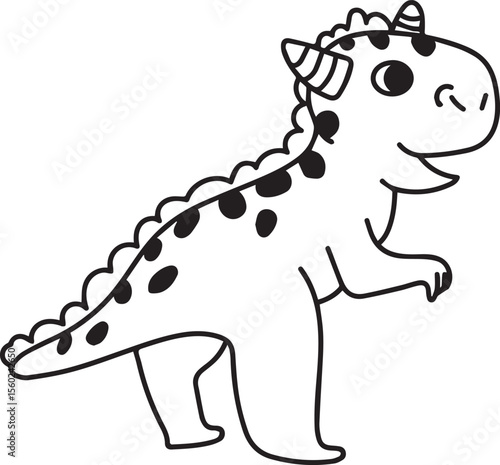 Cute Dinosaur Coloring Page Vector – Fun Black and White Cartoon for Kids