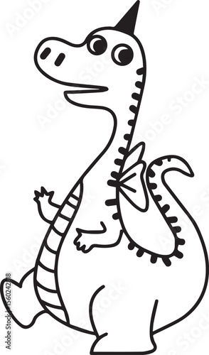 Cute Dinosaur Coloring Page Vector – Fun Black and White Cartoon for Kids