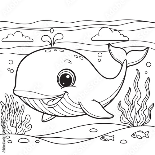 Adorable Whale Coloring Page Ocean Animal Illustration for Kids