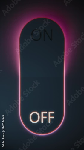 3D looped vertical toggle switch cycling on and off with pink glow, minimal white plastic surface, abstract choice and decision concept.