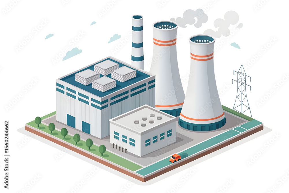 Naklejka premium 3d vector industrial power station with smooth bevels, sleek 3d vector for smart city and dashboards