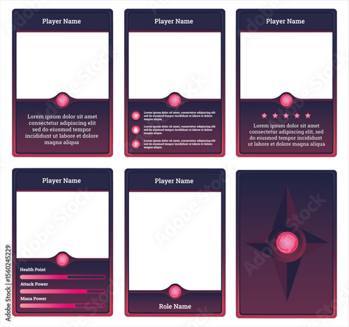 complete game card template with spirit world theme and dark pink and purple color combination, for game ui, trading card game, and player collection card purposes. available with eps 10 files