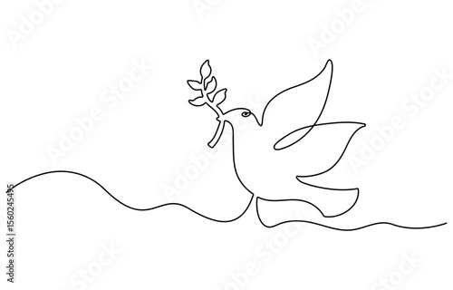 continuous line drawing dove olive branch peace symbol colored - PNG image with transparent background