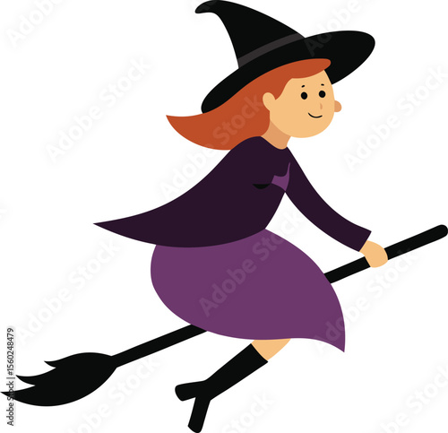 Halloween witch riding broomstick spooky and fun vector