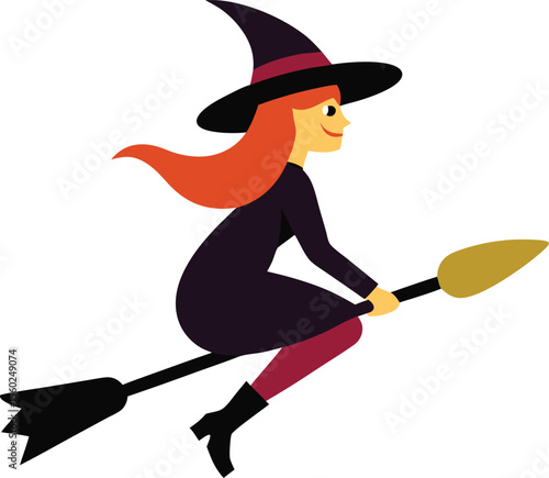 Halloween witch riding broomstick spooky and fun vector