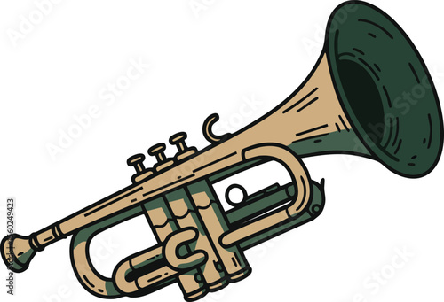 Trumpet musical instrument brass wind instrument vintage style detailed vector illustration art design