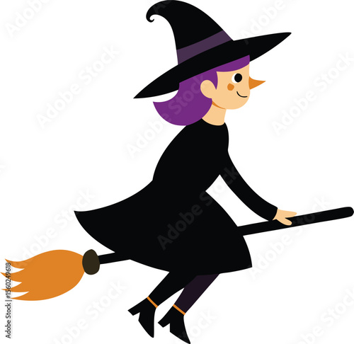 Halloween witch riding broomstick spooky and fun vector