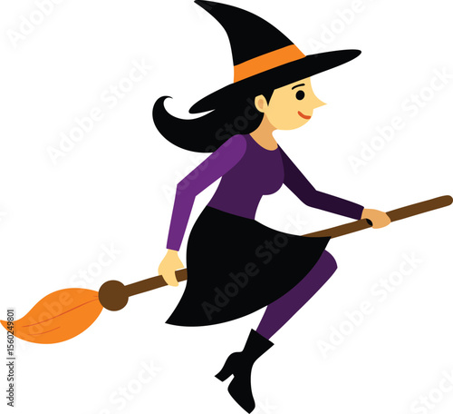 Halloween witch riding broomstick spooky and fun vector