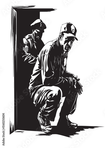 Stylized image of police and bad man white  background vector
