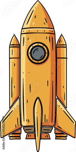 Rocket spaceship cartoon style vector with orange colour and detailed design on white background