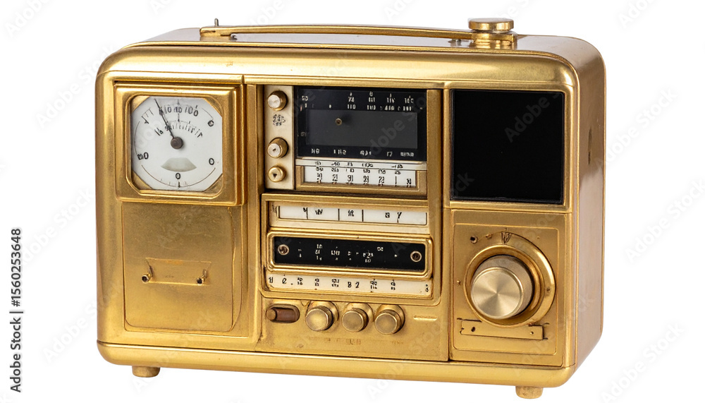 Obraz premium Vintage, portable, electronic device. Features a golden exterior, showing some signs of age and wear