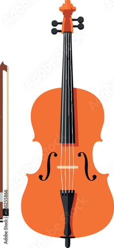 Violin with Bow Musical Instrument Stringed Orange Wood Classical Music Equipment Vector Illustration