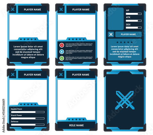 complete game card template with classic knight theme and blue and dark blue color combination, for game ui, trading card game, and player collection card purposes. available with 10 eps files