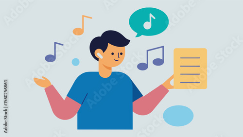 A person using music to aid in memory recall by creating a song or rhythm to remember a list of items or important information.. Vector illustration