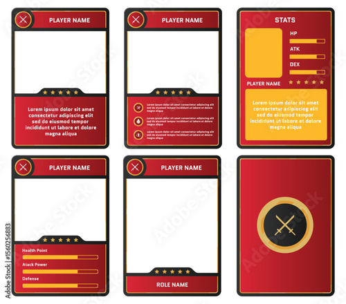 complete game card template with samurai theme and red color combination, for game ui, trading card game, and player collection card purposes. available with eps 10 file