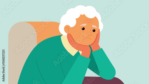 A senior citizen slumps in their chair their head resting in their hands as they feel defeated and unable to contribute to the brainstorming.. Vector illustration