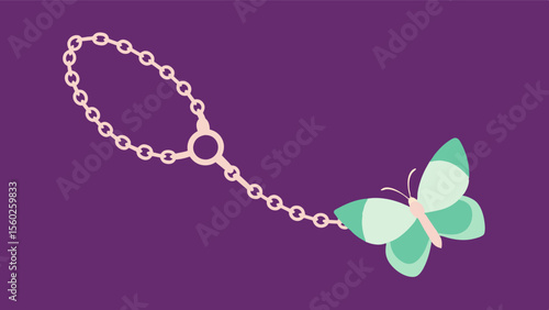 A delicate chain bracelet with a butterfly charm symbolizing the idea of transformation and growth in the face of mental health struggles.. Vector illustration