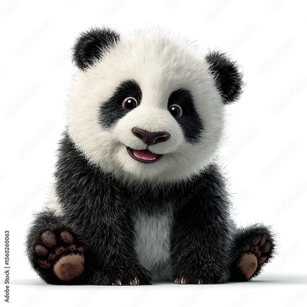 Fototapeta premium Adorable fluffy baby panda sitting and smiling with a happy expression