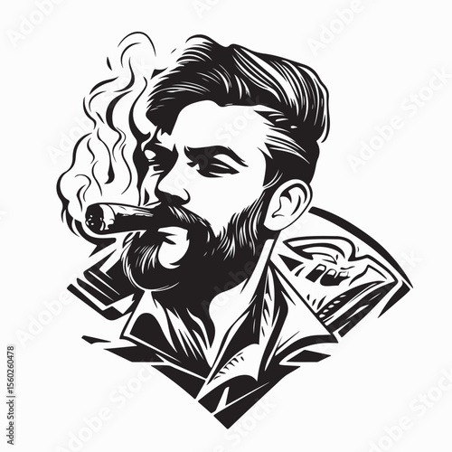 Villain Character Enjoying a Cigar with a Sinister Expression Vector Illustration