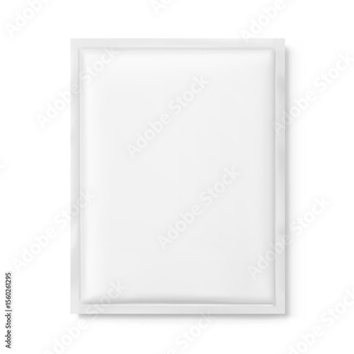 Four side seal sachet bag mockup. Flat lay view. Vector illustration isolated on white background. Can be use for template your design, presentation, promo, ad. EPS10.