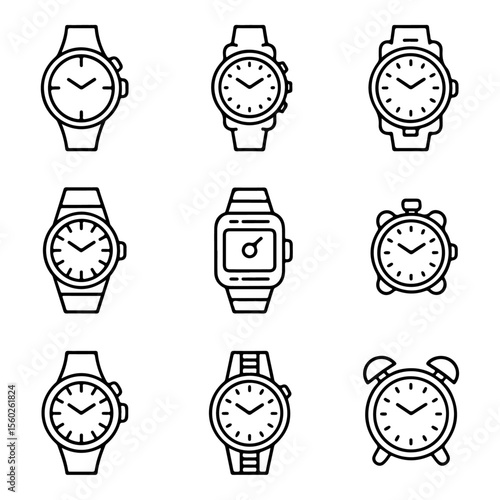 Unique high quality watch line icon set