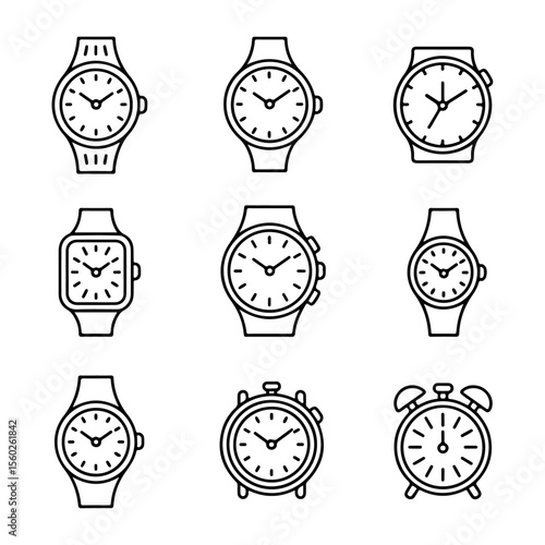 Unique high quality watch line icon set