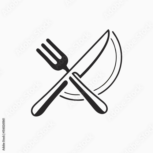 Crossed Fork and Knife Restaurant Icon, Food Symbol