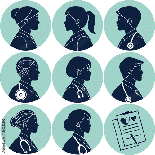 Medical professionals and health record doctor nurse