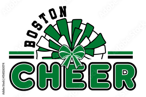 Cheerleader illustration, Green and White pom-poms and bow with Cheer Word. Vector cheerleading illustration.