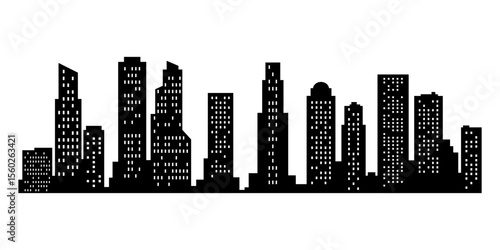 Vector city silhouette. Modern urban landscape. High buildings with windows. Illustration on white background