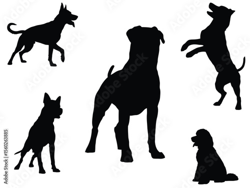 A set of vector silhouettes of angry dogs