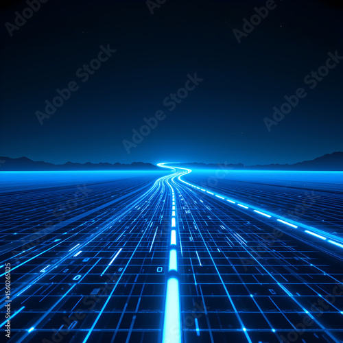 Streaming Intelligence in Blue: Digital Road Tech Concept in Motion

