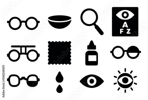 Eyewear, eye health filled icon set. vision, optometry symbols in filled style collection